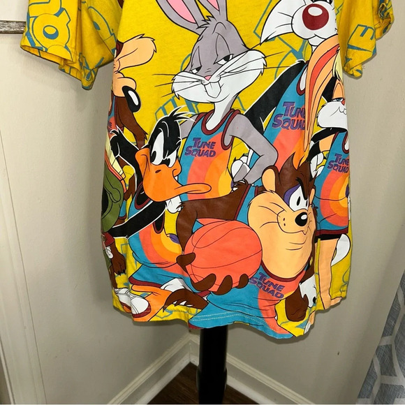 SPACE JAM NEW LEGACY CARTOON YELLOW ALL OVER GRAPHICS T-SHIRT MENS TUNE SQUAD - Picture 2 of 8